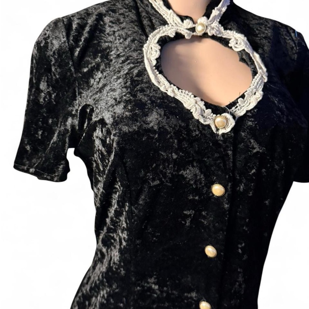 All that Jazz Black Velvet Button-Front Dress with Cream Lace Trim